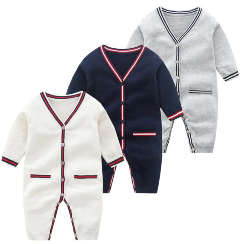 0-3Y Baby Knitting Rompers Overalls Newborn Long Sleeve Jumpsuit Girls Boys Clothes Baby Winter Romper Leisure Jumpsuit Stripe