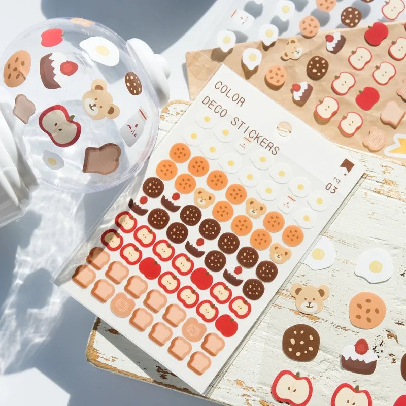 3 pcs/lot Little bear breakfast series Decorative Stationery Round Stickers kawaii cake Scrapbooking DIY Diary Album Stick Lable