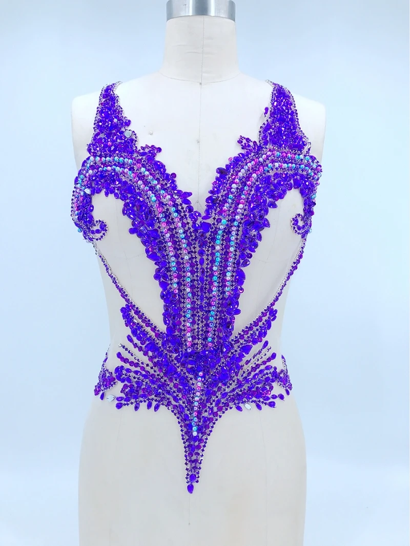 1Piece Beaded Rhinestone Stones Body Collar Clothes Rhinestones Patches Appliques For Sewing Wedding Eveing Dress 44X55cm
