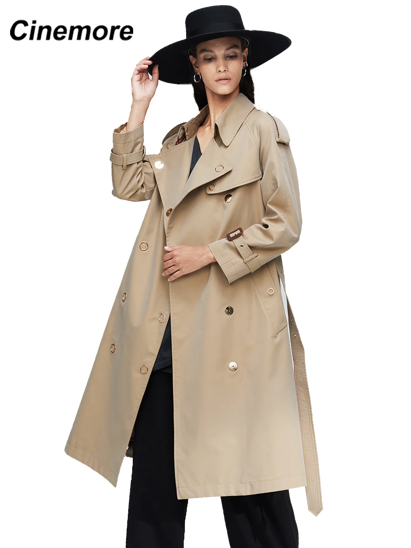 Cinemore 2020 New arrival autumn trench coat women loose clothing outerwear high quality double breasted women long coat 9024-1