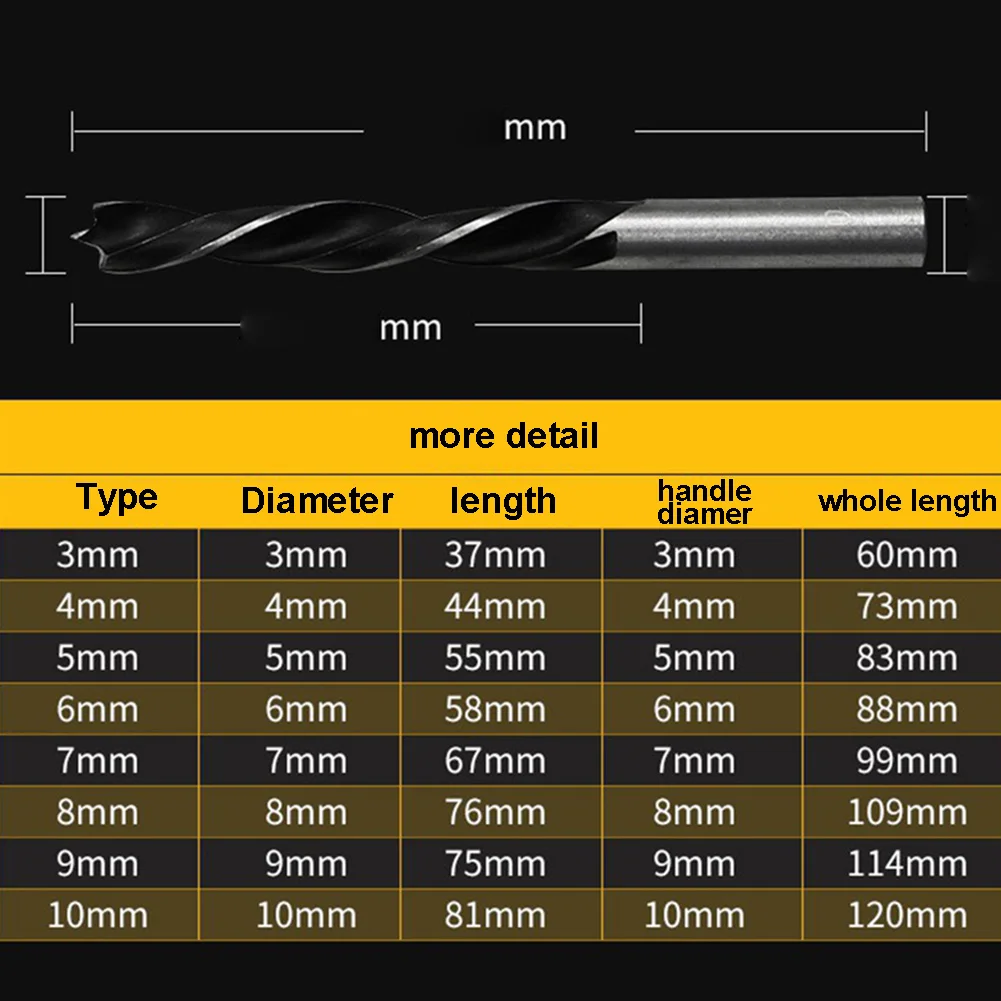 8PCS 3-10mm Tricuspid Woodworking Drill Board Punching Reamer Hole Opener Tool