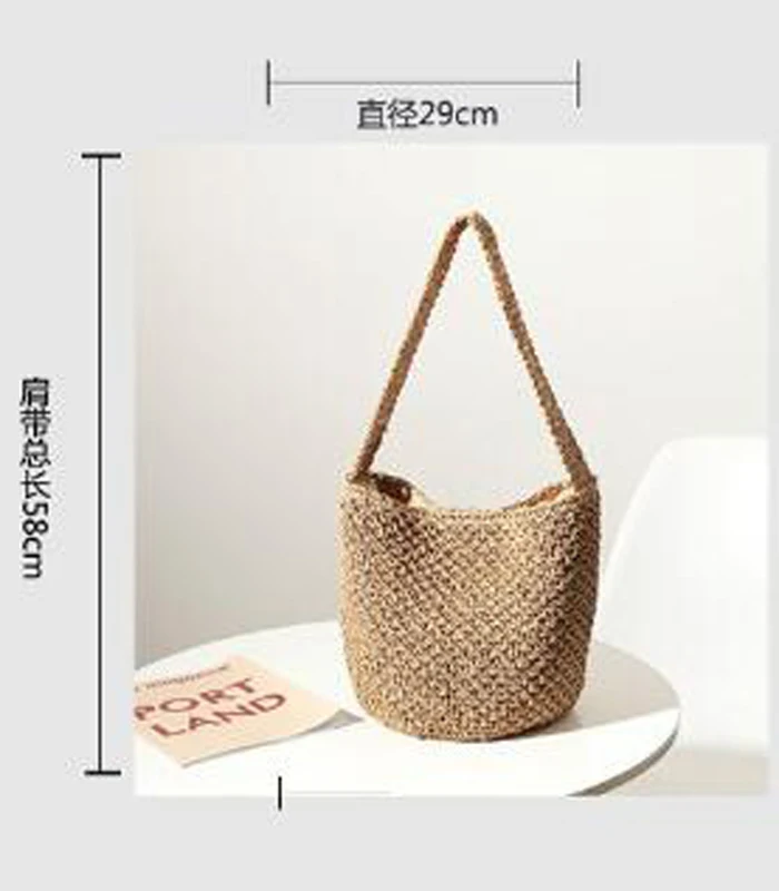 Hand-Woven Fashion Straw Woven Bag Woven Bucket Bag Seaside Vacation Beach Bag