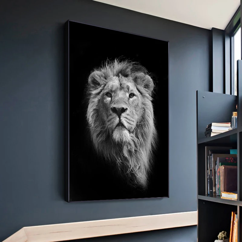 

Black And White Ferocious Lion Canvas Art Painting Posters and Prints Scandinavian Cuadros Wall Art Picture for Living Room