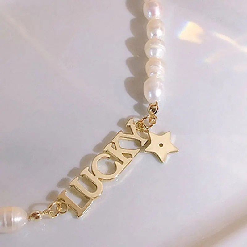 Customized Name Necklace Personalized Pearl Necklace Gold Pendant Nameplate Necklace For Women Jewelry Gift