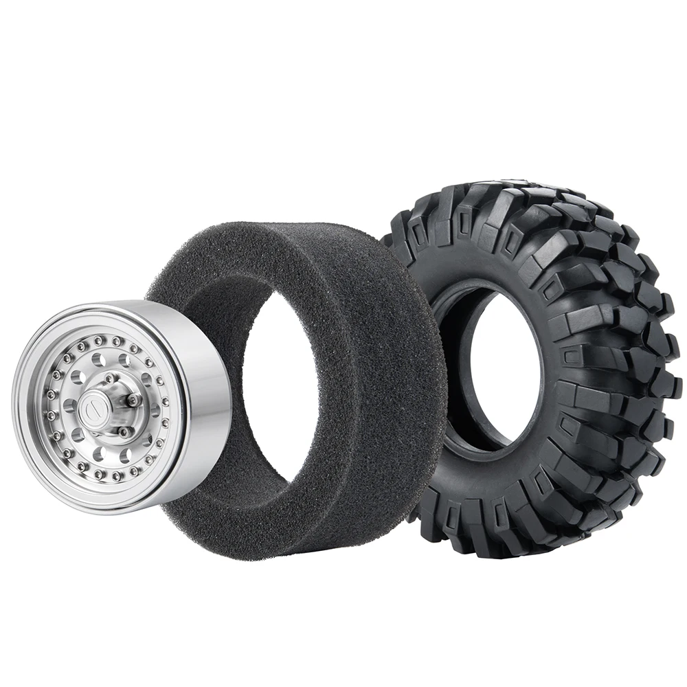 AXSPEED Aluminum Alloy 1.9inch Beadlock Wheel Rims Hubs OD 108mm Rubber Tires for Axial SCX10 D90 1/10 RC Crawler Car Parts