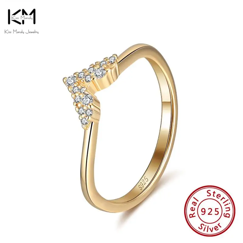 

KISS MANDY Luxury Design 925 Sterling Silver Rings for Women CZ 14k Gold Plated Rings Fashion 2021 Jewelry Party Gift SR214