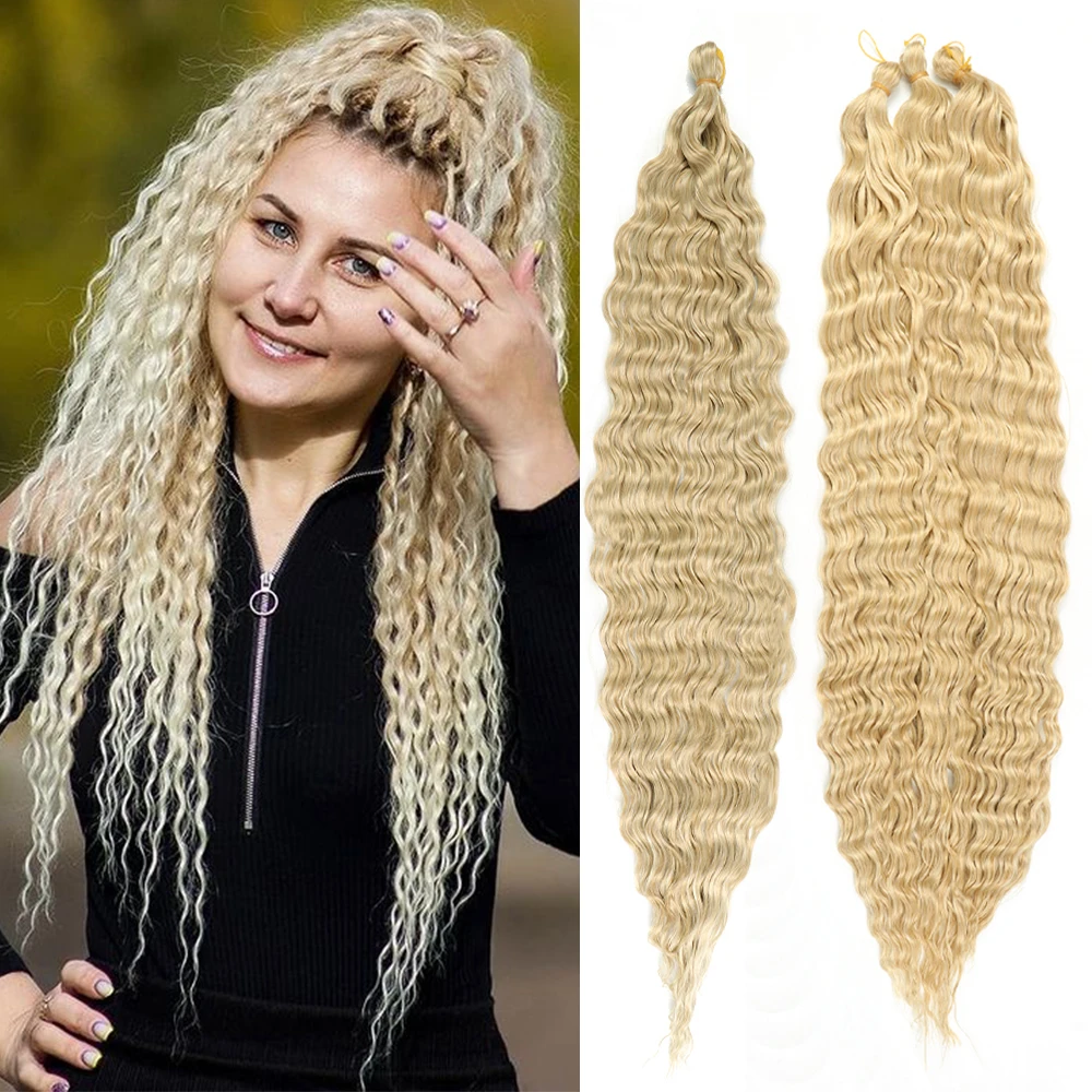 

AZIR Curly Braids Loose Water Wave Braiding Hair Extension 30Inch Afro Curl Ombre Synthetic Natural Blonde Crochet