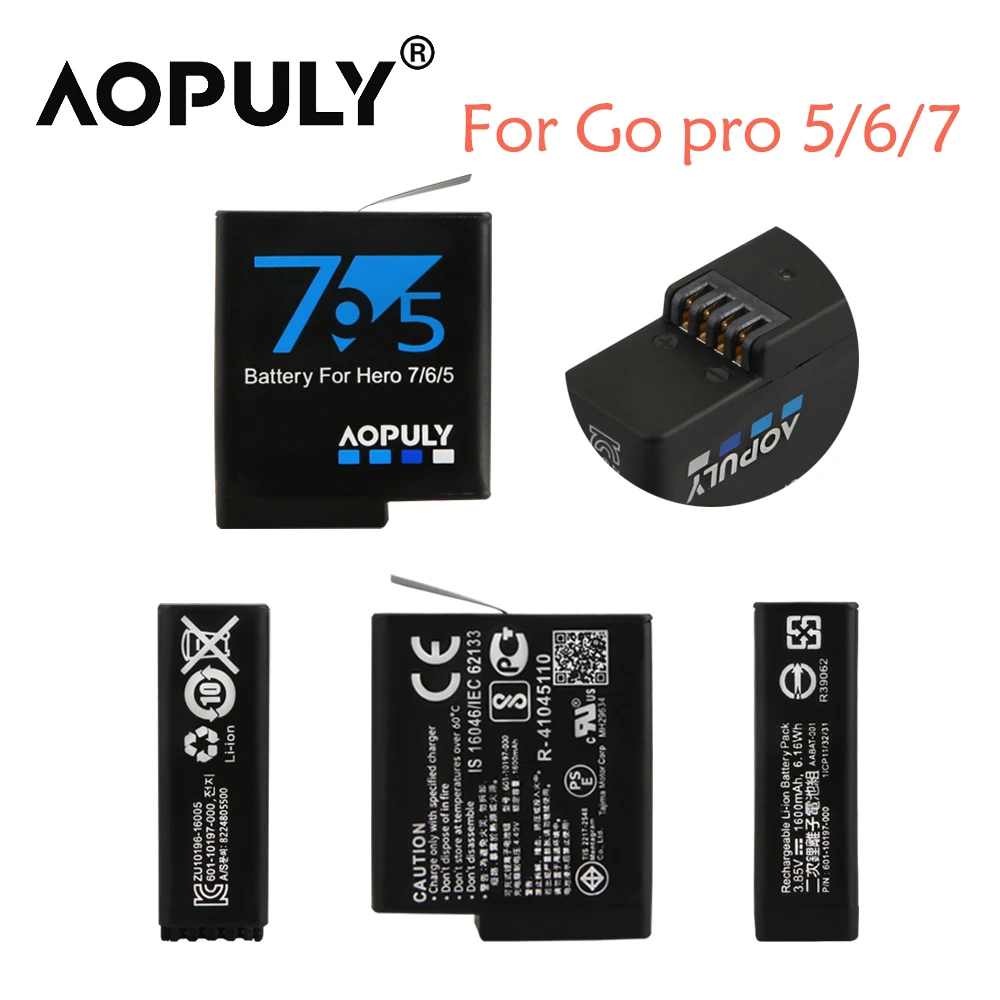 بطارية أصلية من Aopuly لهاتف GoPro Hero 8 Hero 7 Hero8 باللون الأسود أو شاحن USB ثلاثي لبطارية كاميرا Go Pro Hero 8 فك تشفير كامل