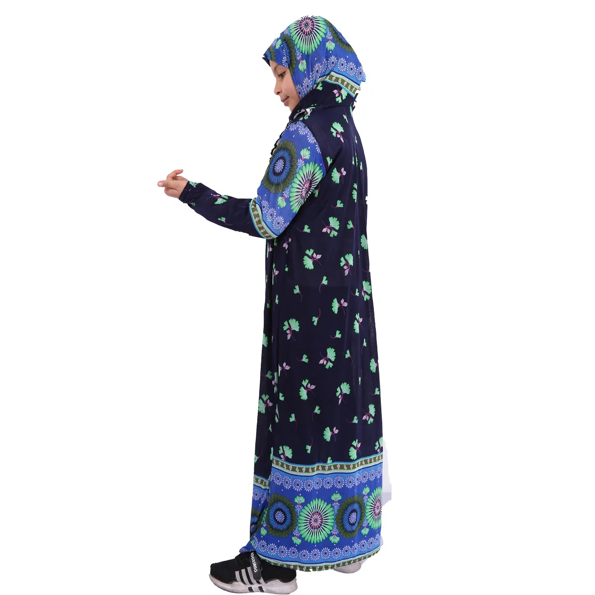 Kids Muslim Prayer Dress Children\'s Kaftan Girls Robe Hidjab Middle East Islamic Robe Abayas Printing Full Cover Praying Clothes