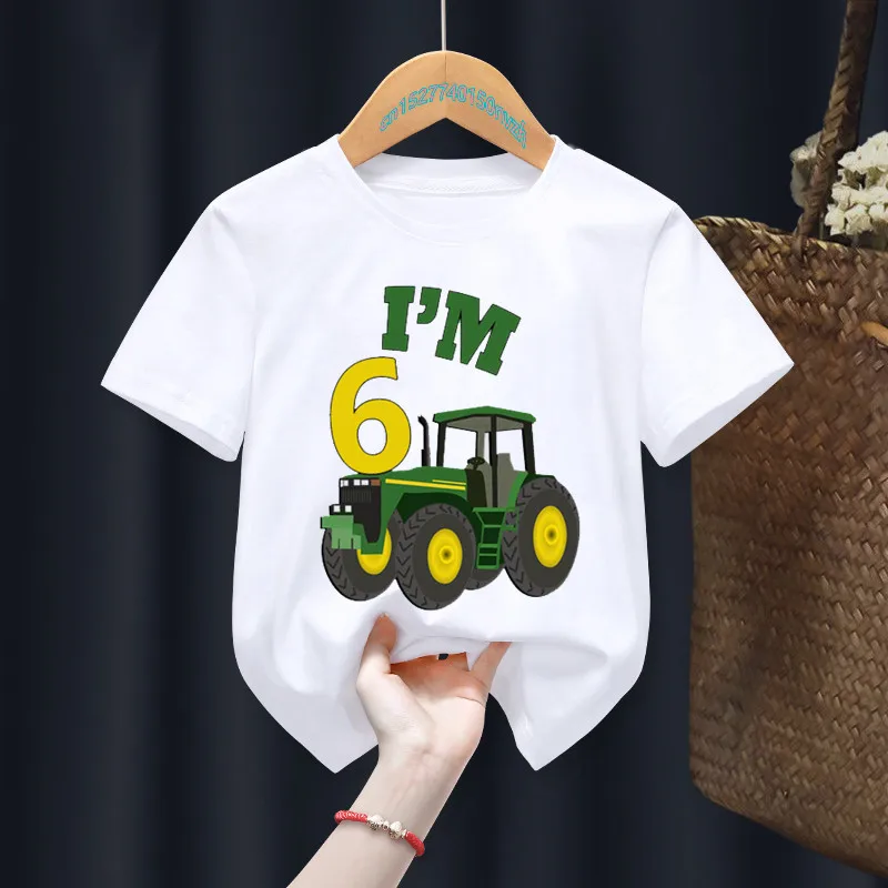 Camiseta con número de cumpleaños de coche para niños, ropa de regalo divertida para niños de 1 a 8 años, excavadora, envío directo