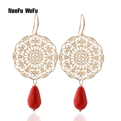 NeeFu WoFu Drop Earrings Hollow out Stone Earring Charm Clover Big Earring for woman stone Large Long Brinco Ear Oorbellen Gift