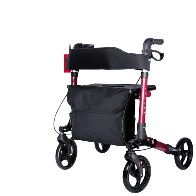 Multifunction Rollator Walker น้ำหนักเบาอลูมิเนียมห่วงเบรคพับ Walker ผู้ใหญ่ปรับความสูงที่นั่ง