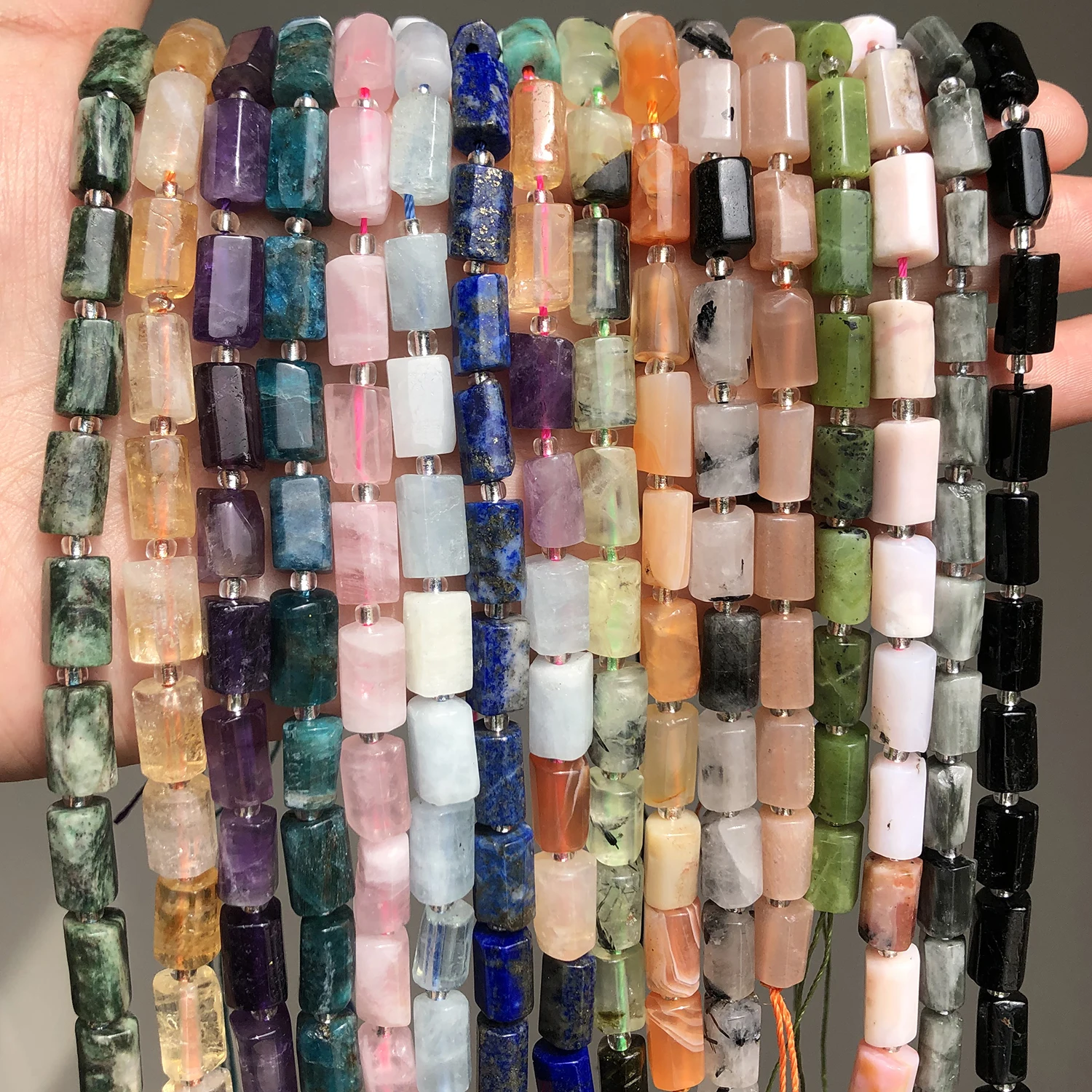 Natural Emeralds Agates Apatite Stone Beads Cylinder Shape Loose Beads for Jewelry Making DIY Charms Bracelet Accessories 7.5\'\'