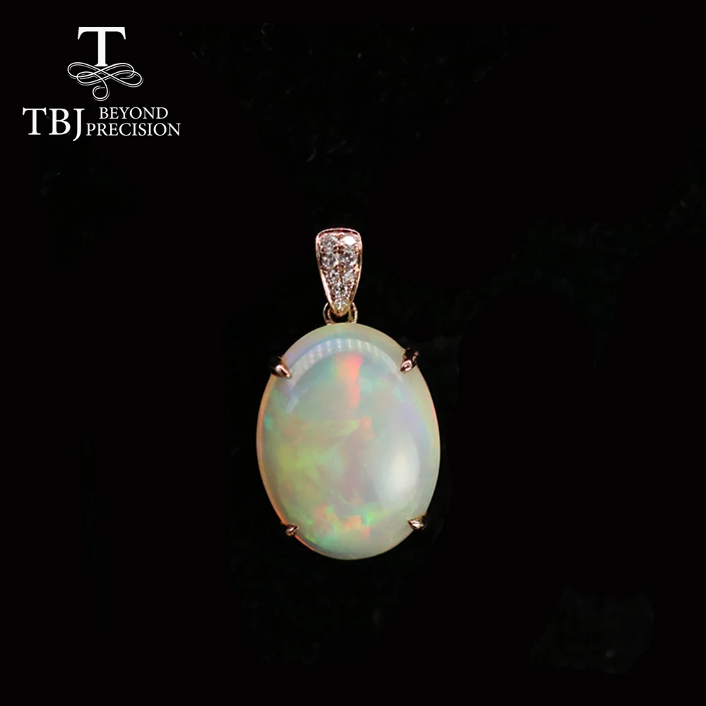 

Tbj,14k rose gold diamond 5.7ct Opal pendant Natural Ethiopia Opal oval cut 12*16mm gemstone fine 585 jewelry for women gift