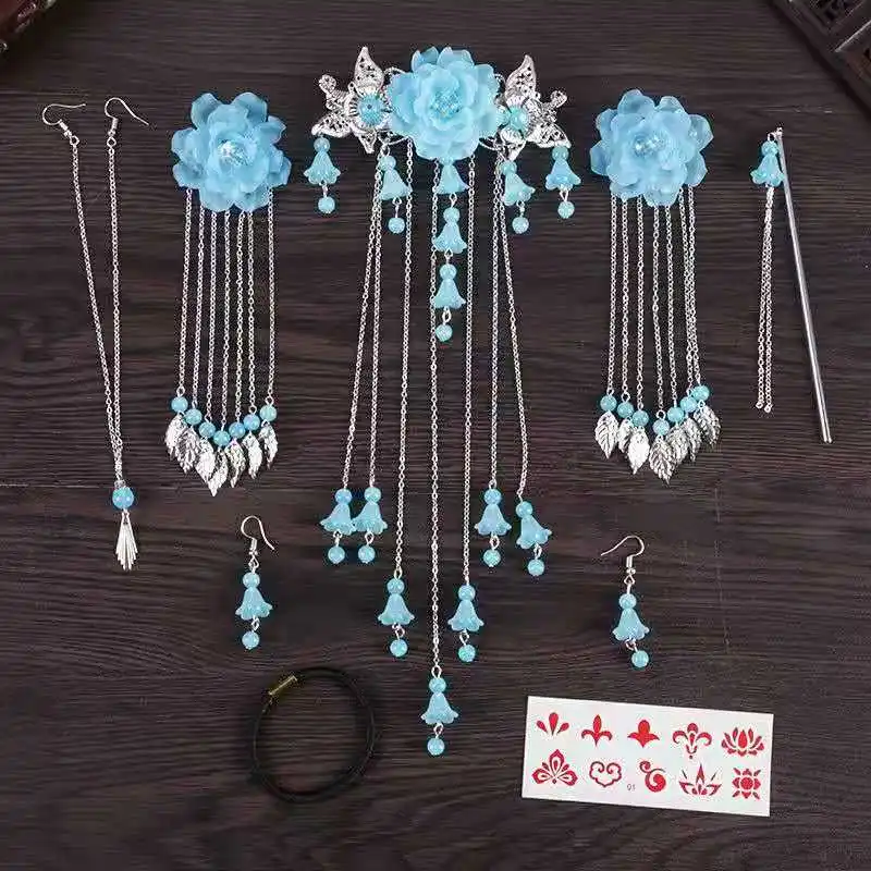 Vintage Hanfu Headdress Classical Tassel Steps Shake Hairpins Chinese Style Scorpion Ancient Hair Accessories Set with Earrings