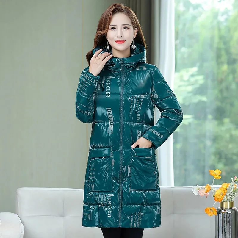 2021 New Fashionable Mothers Winter Wear Mid-length Down Cotton Jacket Women Loose Temperament Padded Cotton Clothes Coat A705