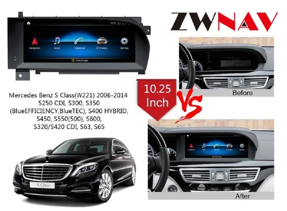 Android 12 per Mercedes Benz classe S W221 2006 - 2012 lettore multimediale per auto Stereo schermo di navigazione GPS Radio Carplay integrato