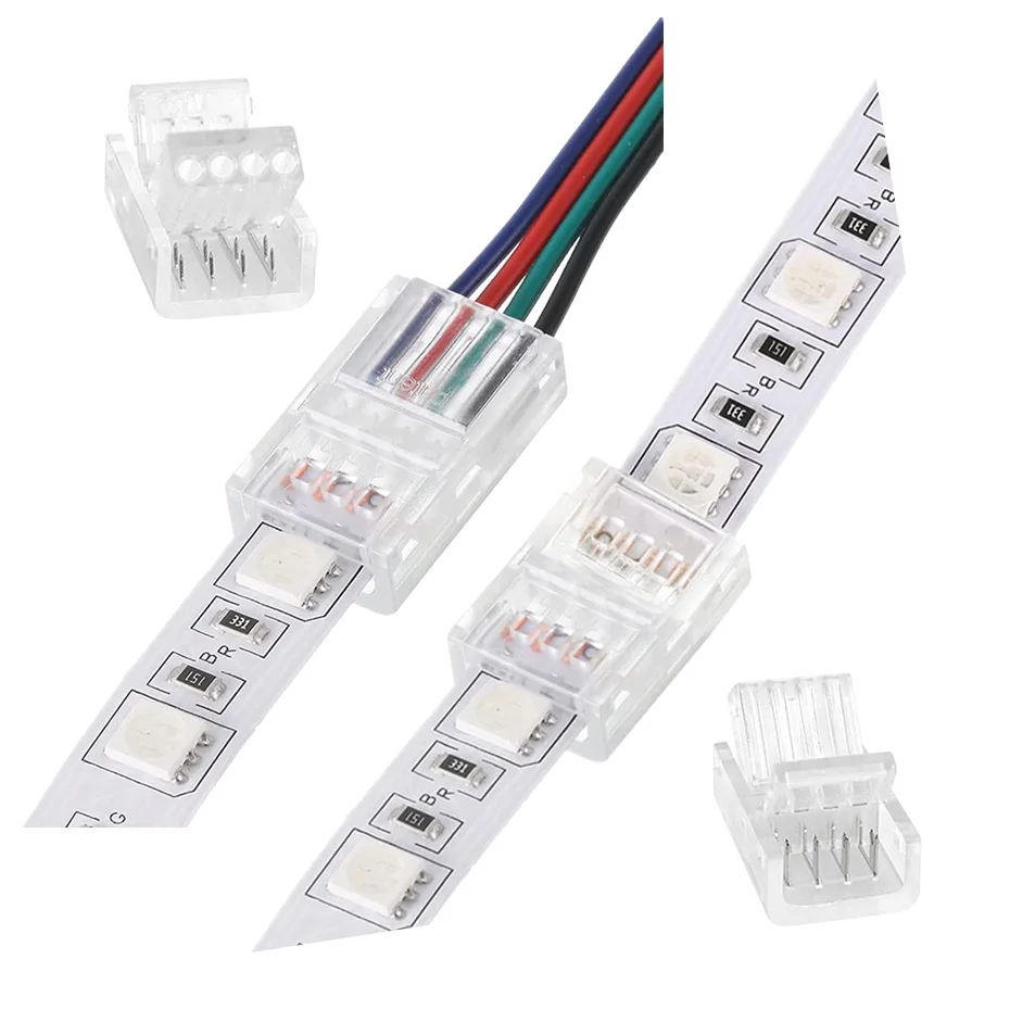 5 sztuk 2/3/4 Pin złącze bezlutowe 8mm 10mm do taśmy Led pojedynczy kolor/RGB/WS2811 światło neonowe szybkie złącza pinezki akcesoria