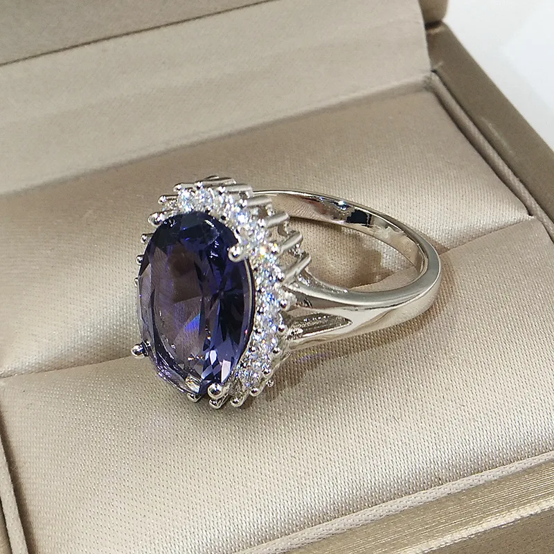 Women's Classic Blue Princess Cut Crystal Engagement Ring