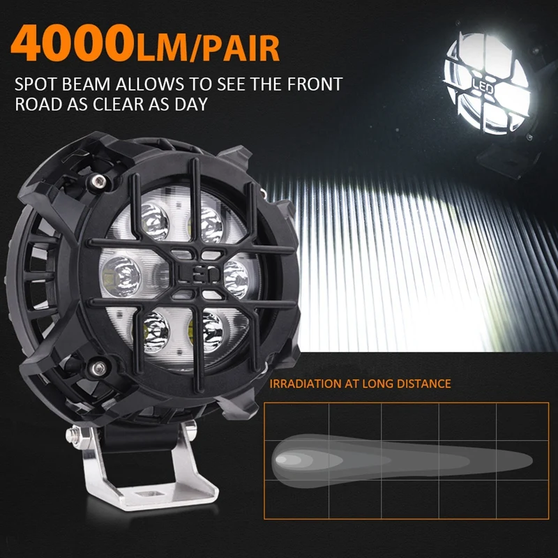 

2Pcs 48W LED Spot Pods Round Work Light Bar Spot Off Road Driving Fog Lamp Bright 4000LM Light for Truck Car ATV SUV ATV Jeep Bo