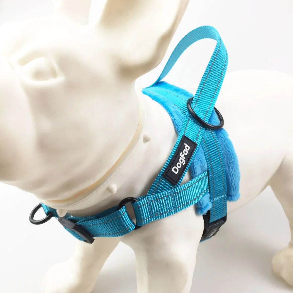 Dog Harness Comfortable Flannel Lining Pet Vest Harness with Handle Reflective Dog Walking Harness with Front Leash Attachment