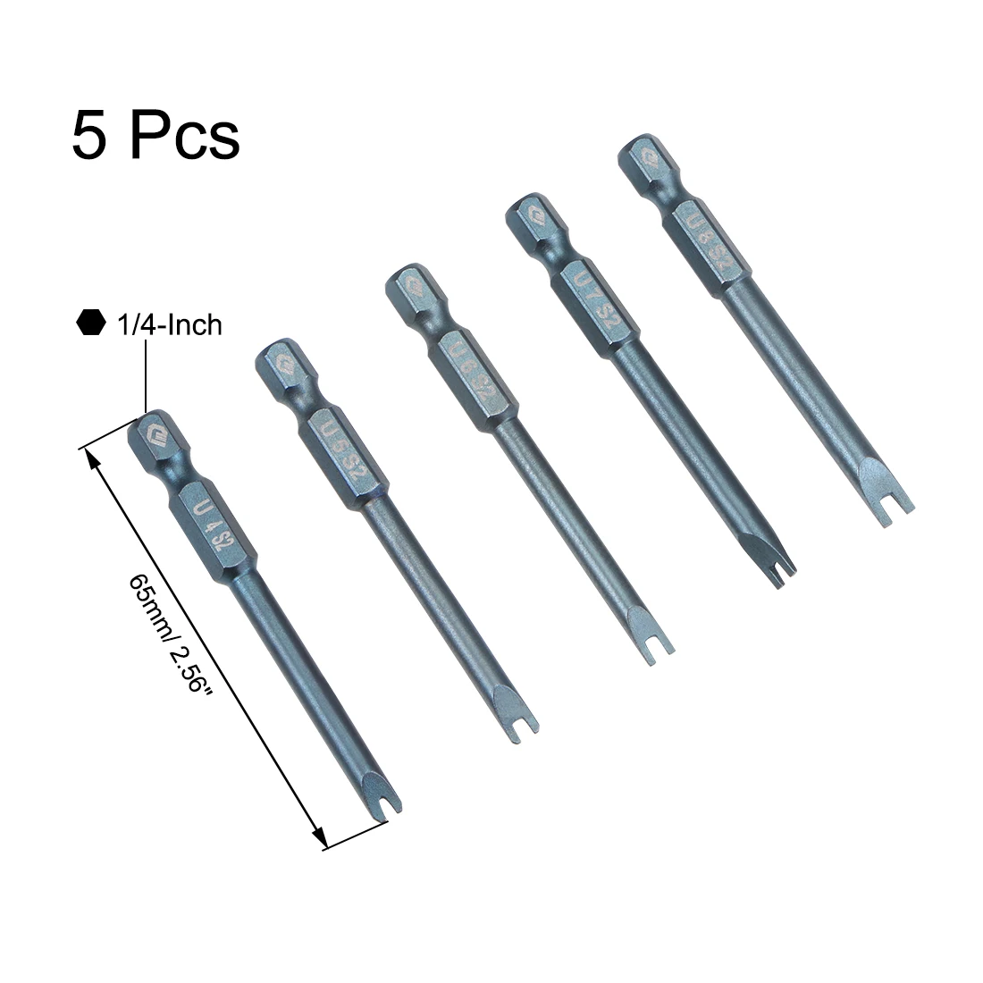 uxcell U-Shaped Bits Set 5pcs 1/4 Inch Hex Shank Magnetic U4 U5 U6 U7 U8 Screwdriver Bit Set 65mm Length S2 Screw Driver Kit