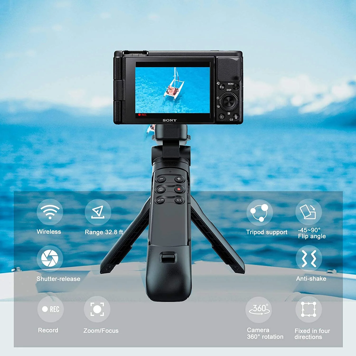 Wireless Remote Control Grip Tripod YouTube TikTok Vlogging Shoot for Sony ZV-E10 ZV-E1 ZV-1F A6400 A6100 A9II A1 A7C A7IV A7RV