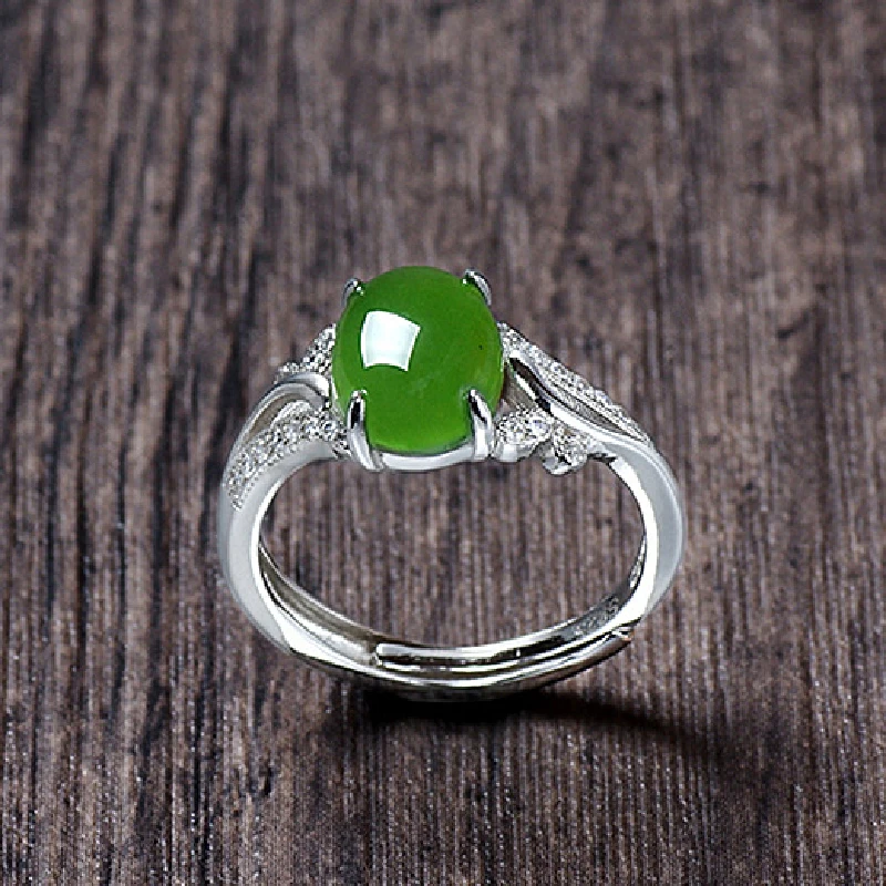 Fashion 925 Silver Jewelry Ring Oval Shape Emerald Zircon Gemstone Open Finger Rings for Women Wedding Engagement Party Ornament