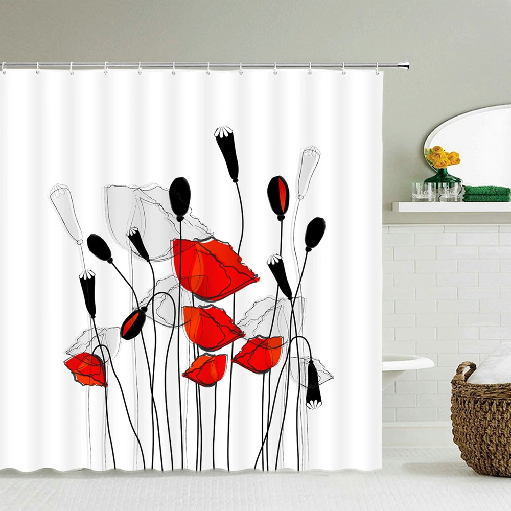 3D Printed Waterproof Fabric Fresh Flower Plant Shower Curtains Bathroom Decorative Polyester With Hooks Shower Curtain 240X180