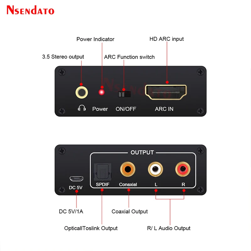 HDMI ARC Audio Extractor DAC ARC L/R Coaxial SPDIF Jack Extractor Return Channel Converter For Fiber RCA 3.5mm Headphone for TV