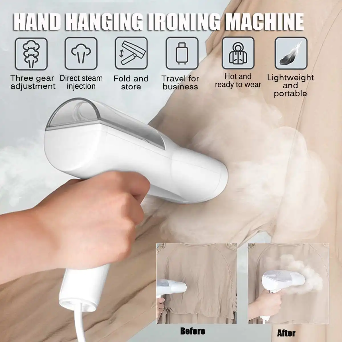 

800W EU Plug Handheld Iron 3 Speed Regulation Clothes Handheld Steam Iron Laundry Fabric Steamer Brush Travel Convenient
