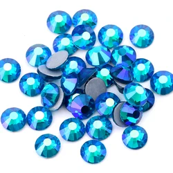 SS6-SS30 Malachite blue AB Crystals Stones Iron on FlatBack Hot Fix Strass Crystal Hotfix Rhinestones for Clothes