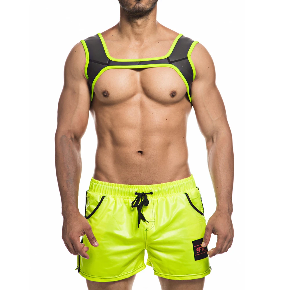 2PCS/Lots Men Neoprene Chest Harness+Causal Shorts Pants Workout Fitness Undershirts Underwear Shoulder Muscle Harness Trunks XL