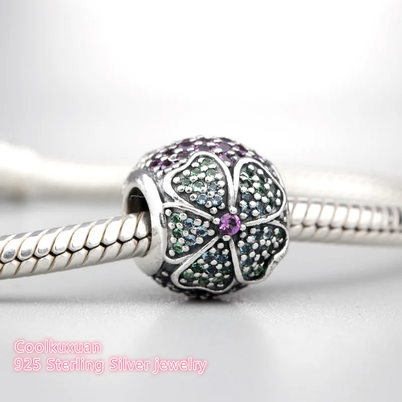 

Spring 925 Sterling Silver Glorious Bloom, Multi-Colored CZ Charm Beads Fit Original Pandora Charms Bracelet jewelry