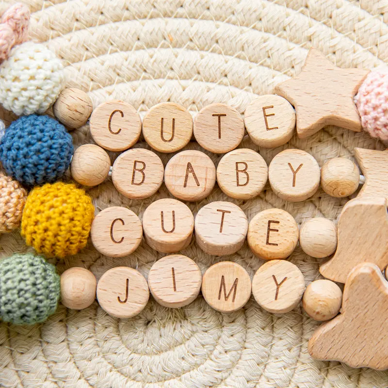 NEW 1PC Baby Wooden Pacifier Chain Clip Customizable Silicone Wooden Teether Bpa Free Personalized Baby Wooden Teething Ring Toy