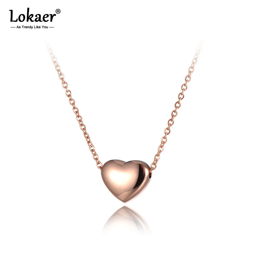 Lokaer Titanium Stainless Steel Love Heart Pendant Necklace Biżuteria Rose Gold Color Chain Link Naszyjnik ślubny dla kobiet N19086