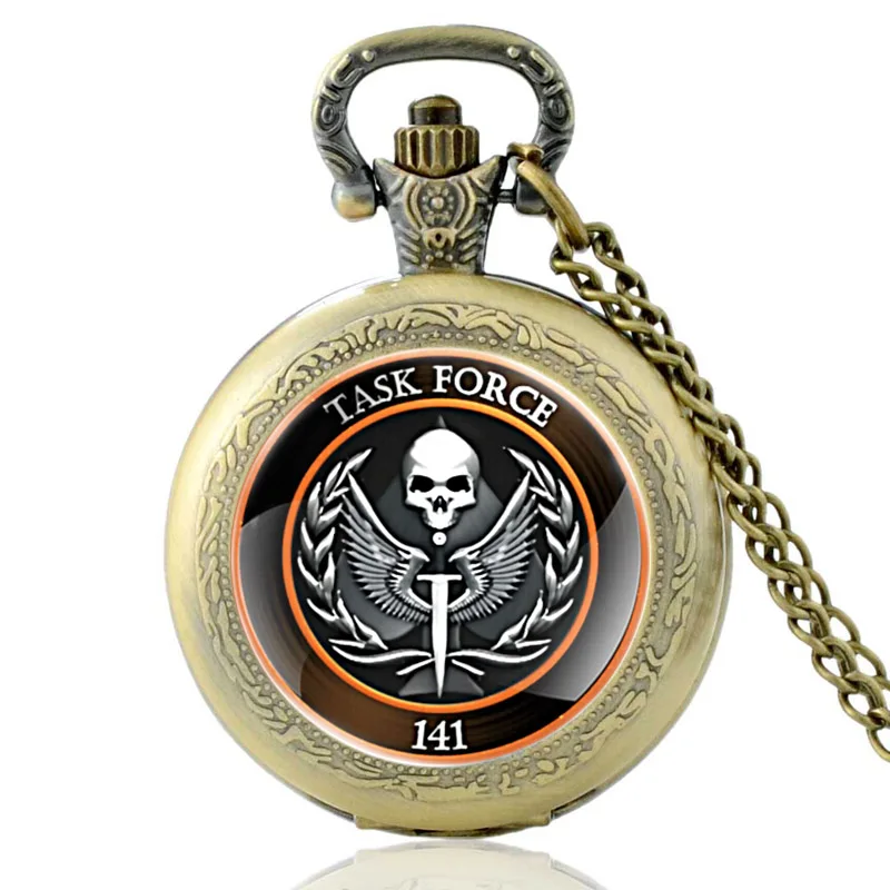 2020 Nieuwe Task Force 141 Patroon Unieke Vintage Quartz Zakhorloge Mannen Vrouwen Glazen Koepel Hanger Ketting Uur Klok