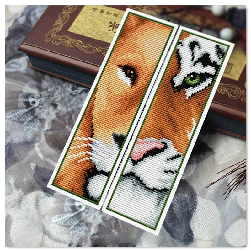 Tiger dogs  patterns on both sides  bookmarks cross stitch kit counted 18ct 14ct Plastic Fabric needlework embroidery Craft kit