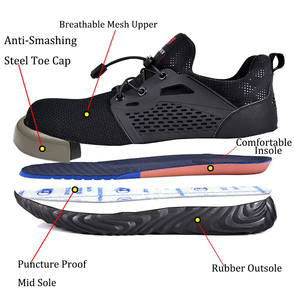 SUADEX Safety Shoes Breathable Mens Work Shoes Anti-smashing Industrial Steel Toe Cap Sneakers Puncture Proof Plus Size 36-48