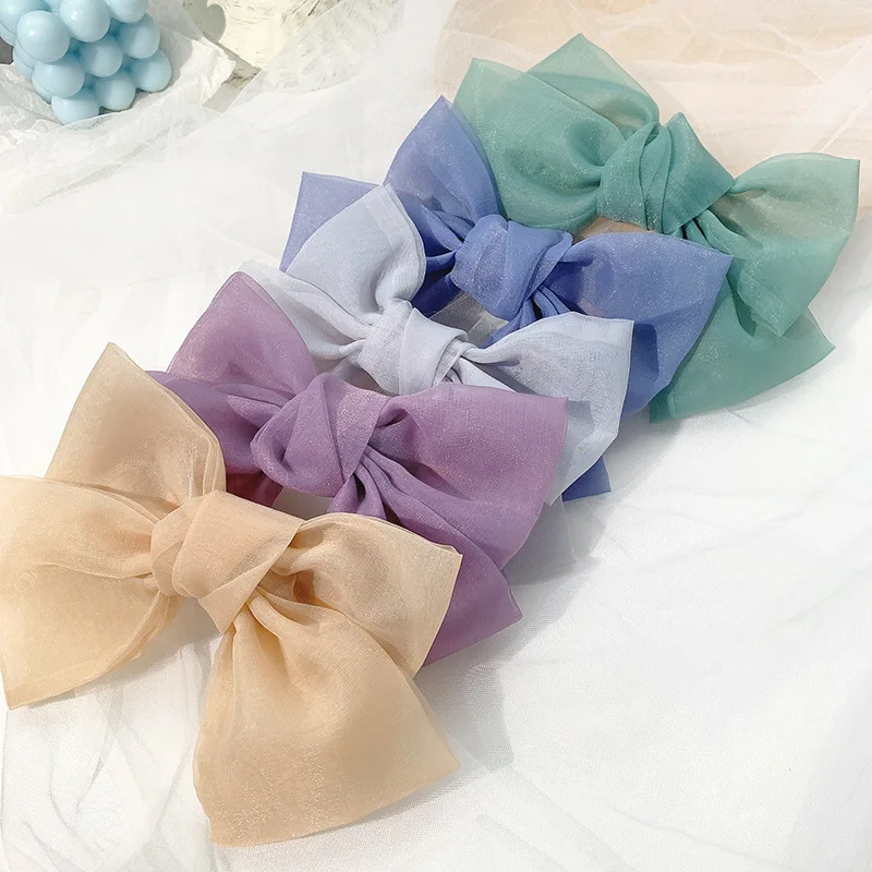 Korean Style Chiffon Large Bow-knot Hairpins Ponytail Clip Super Fairy Design Girls Headdress Spring Summer Hair Accessories