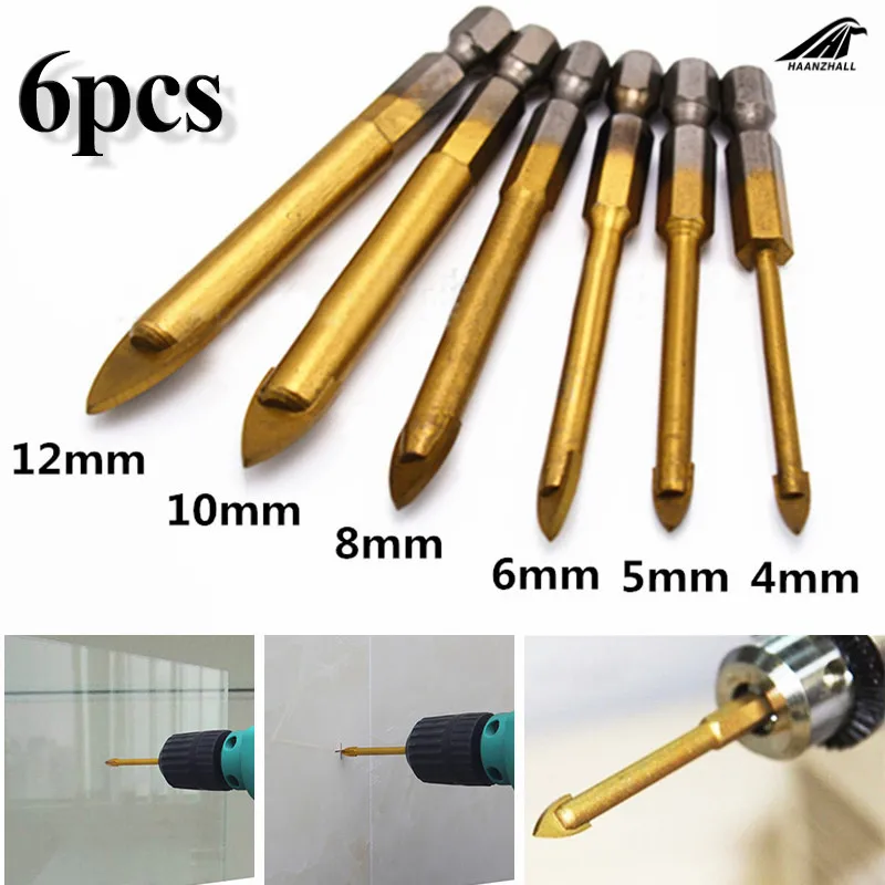 6 pcs4-12 Carbide Glass Drill Bit Set Carbide Point with 4 Cutting Edges Tile & Glass Cross Spear Head Drill Bits