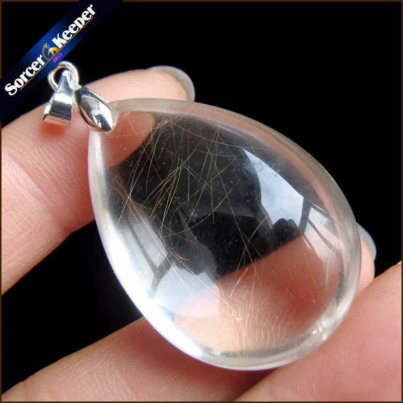 Genuine Natural Gold Rutilated Quartz Crystal Cabochon Setting Necklace Pendant Stone Beads for DIY Jewelry Making PS182