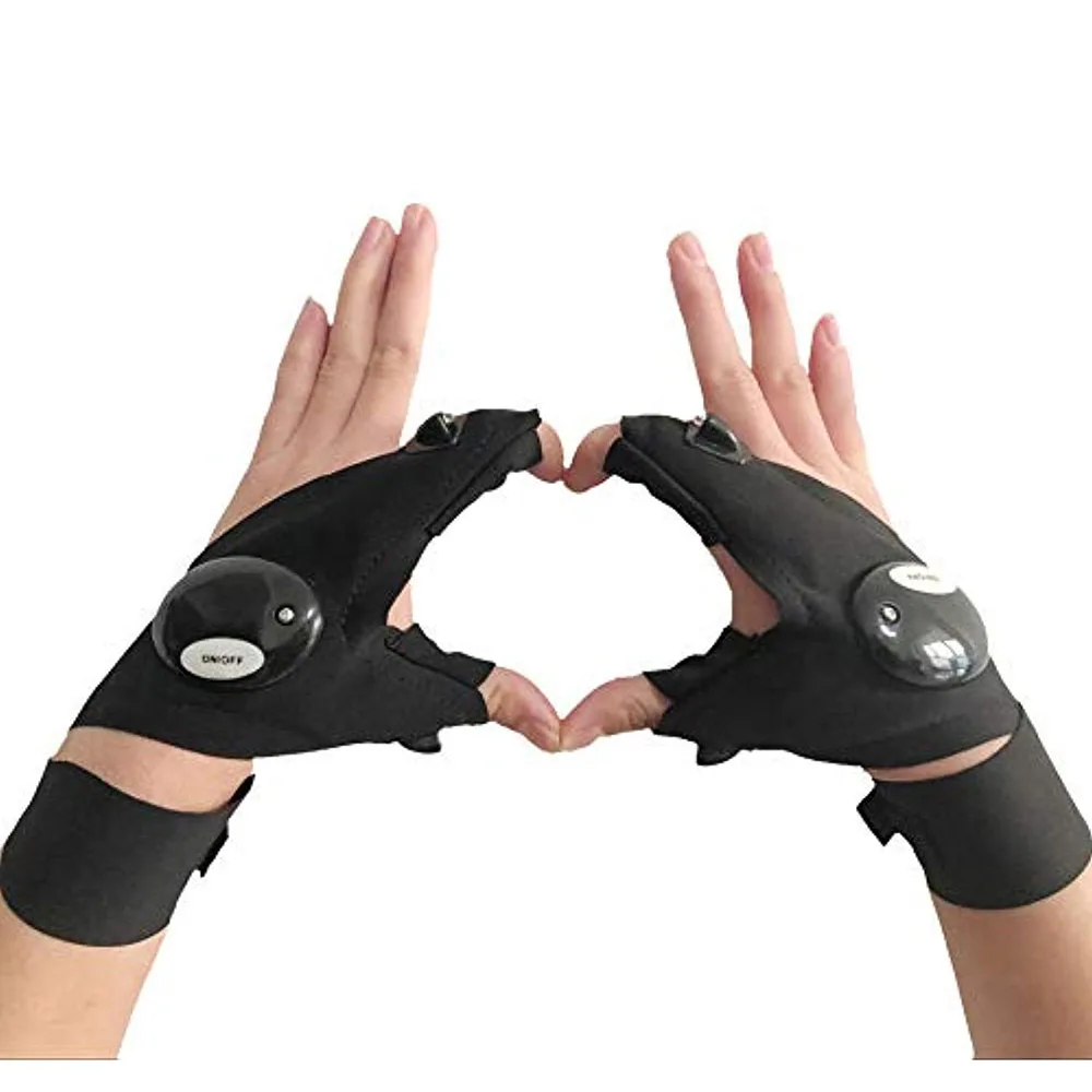 Cool Fingerless LED Flashlight Gloves for Fshing,Working in Darkness Places, Repairing, Camping, Hiking and Outdoor Activities