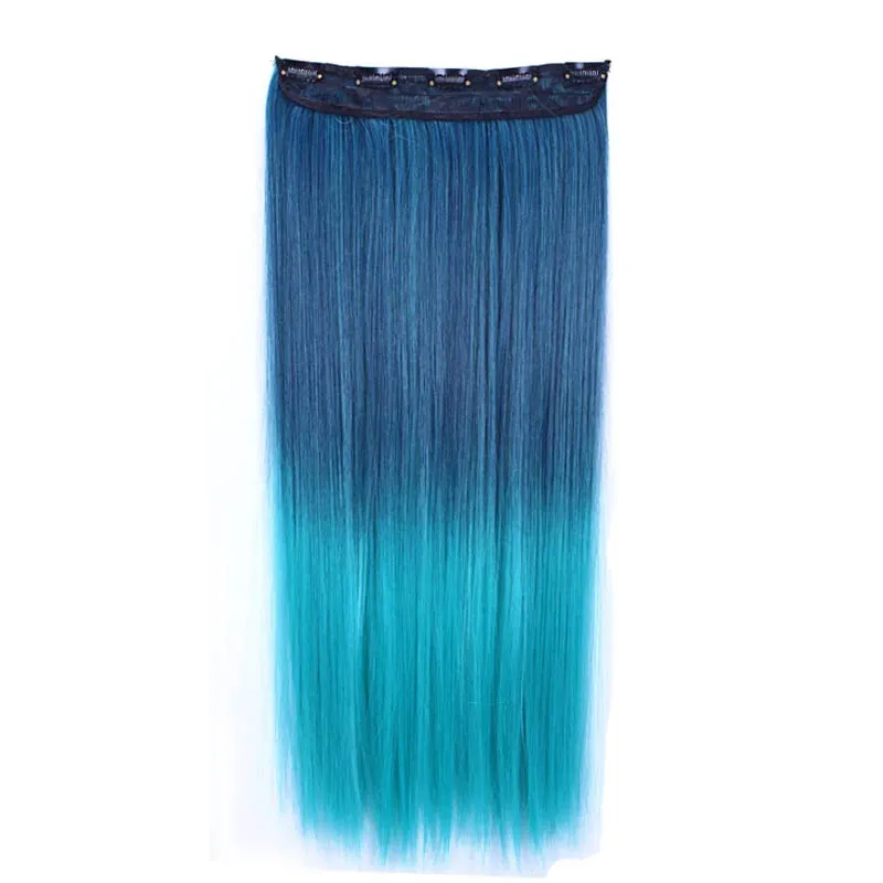 Jeedou Straight  Blue Rainbow Balayage Ombre Color Clip In One Piece Hair Extension Synthetic Halloween Cosplay Hairpiece