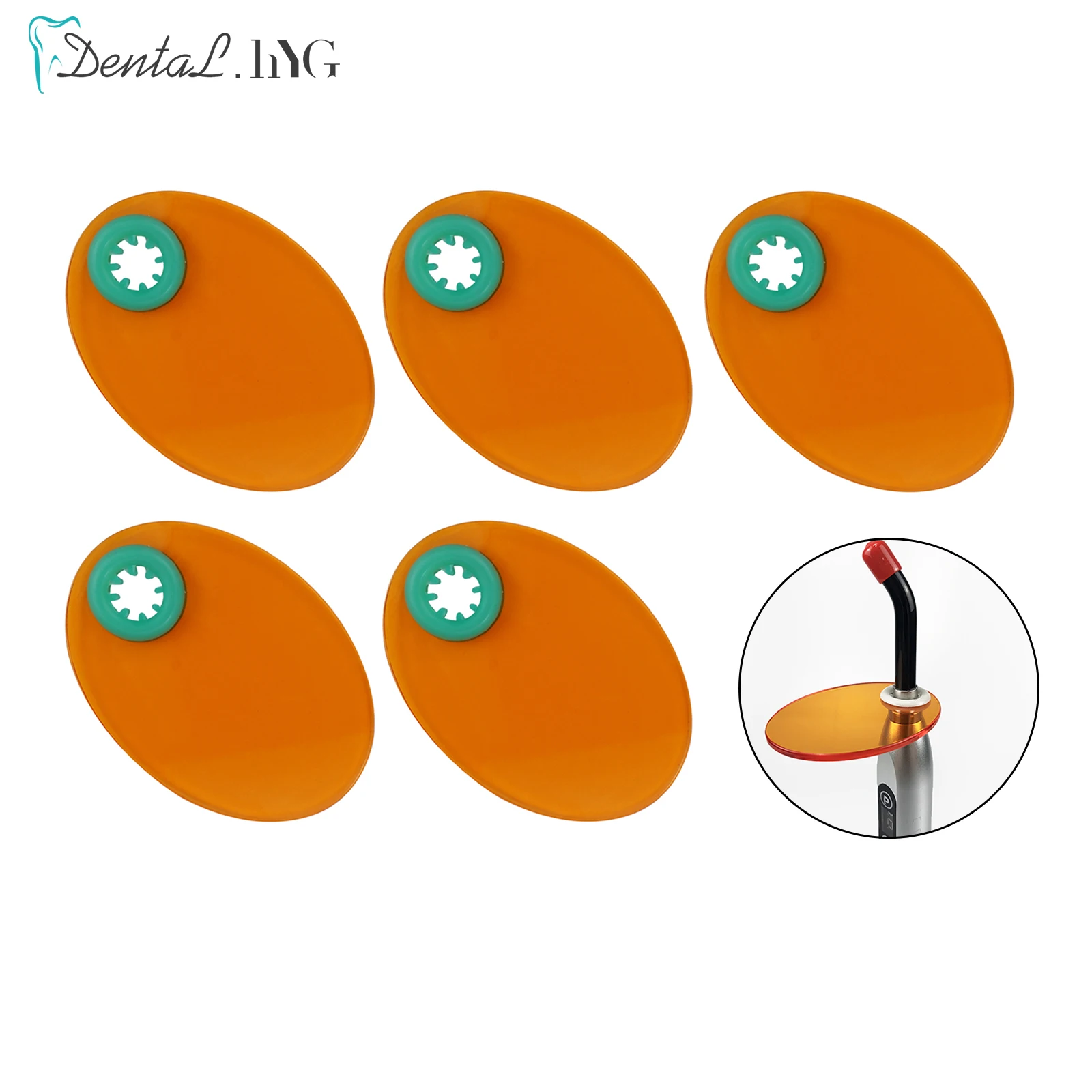 

5pcs Dental Curing Lamp Shield Plate Curing Lighting Filter Shade Board Orange Color Oval Shape Light Hood