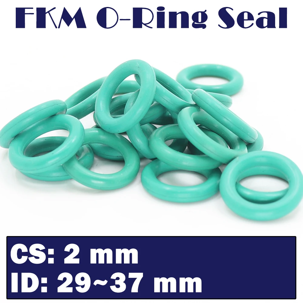 CS 2mm FKM Rubber O RING OD 29/30/31/32/33/34/35/36/37*2 mm 100PCS O-Ring Fluorine Gasket Oil seal Green ORing