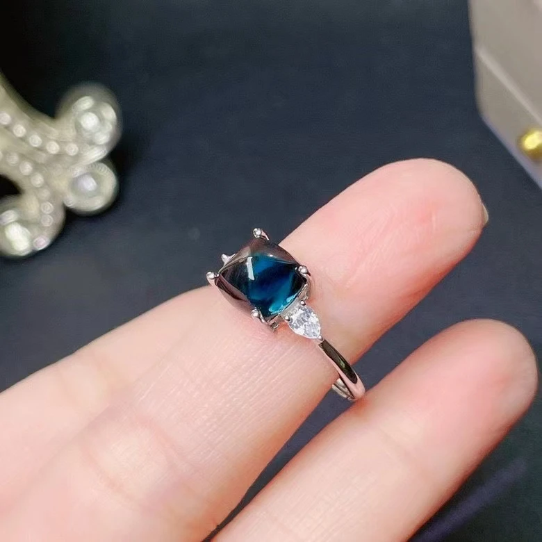 Fashion Suger Loaf Gemstone Ring for Party 8mm Natural London Blue Topaz Ring Sterling Silver Topaz Jewelry