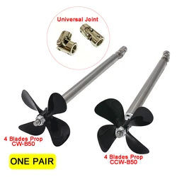 1 Pair RC Boat Motor 4MM Stainless Steel Shaft Set Metal Universal Joint with 50mm CW/CCW 4-Blades Propellers