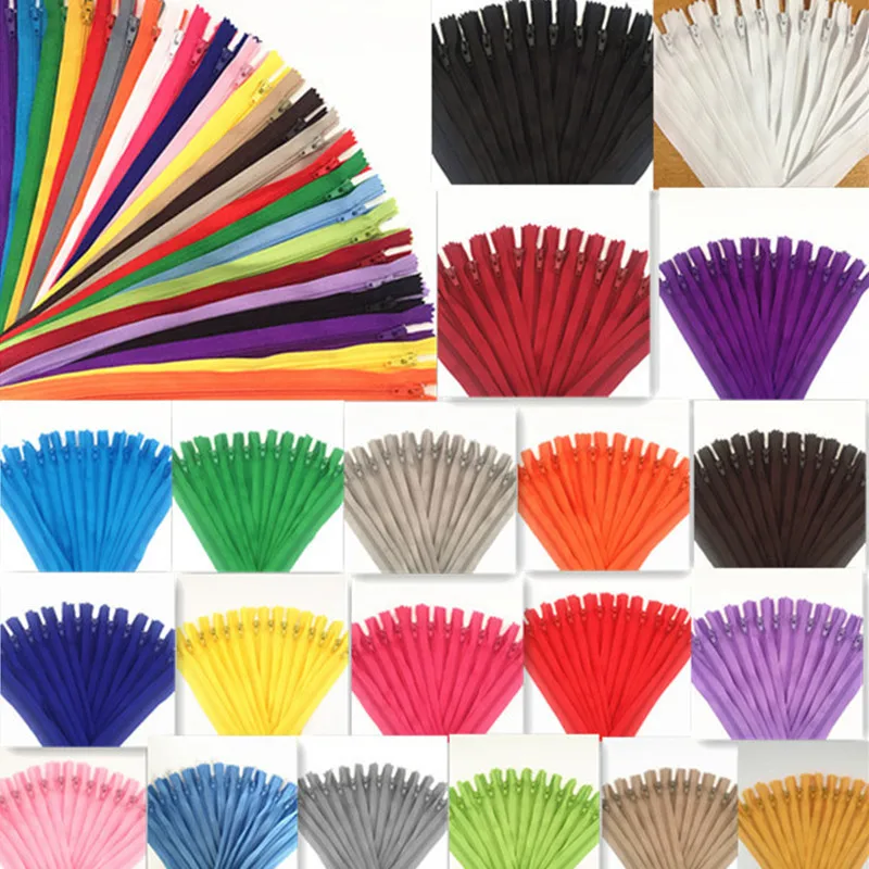 100 Pcs 3# closed nylon zipper, custom craft (4-24 inches), 10-60 cm, FGDQRS (color, Mix)