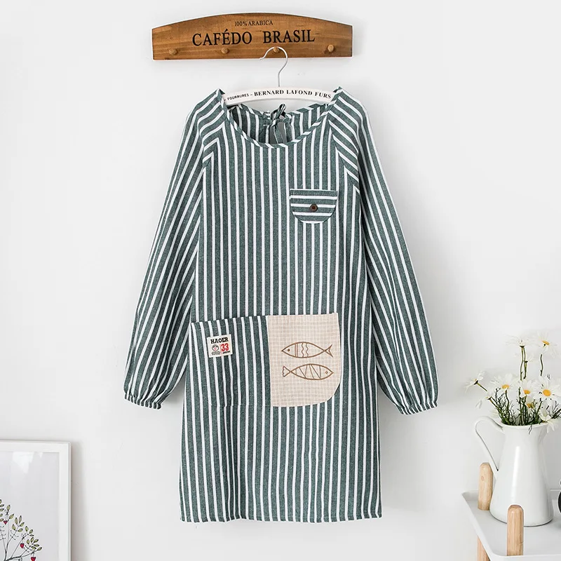 Fashion Women Men's Adjustable Cotton Linen Advanced Kitchen Apron Striped Waterproof Stainproof Cooking Restaurant Aprons